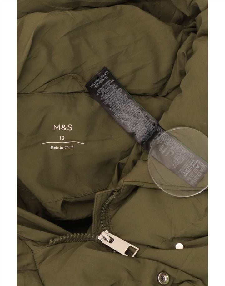 Colete acolchoado com capuz feminino Marks & Spencer UK 12 poliéster verde médio