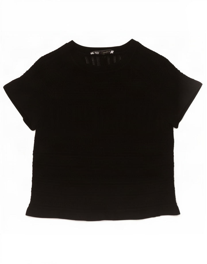 Blusa feminina Zara Crop Knit Top Reino Unido 12 Médio Preto