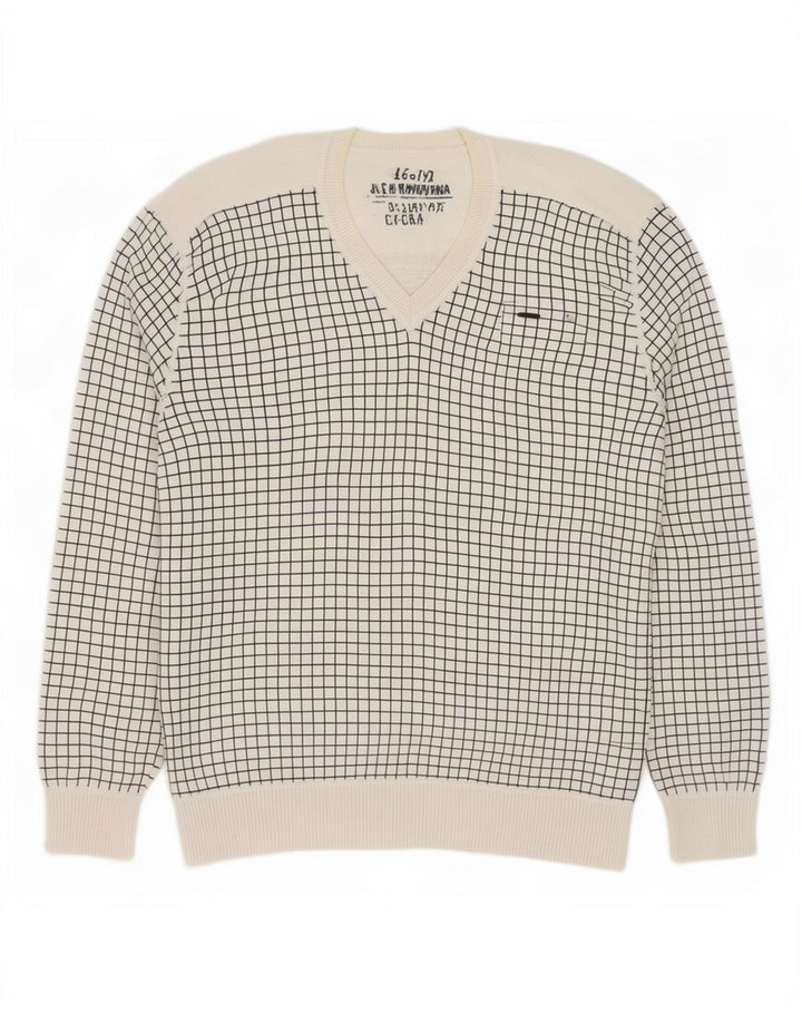 Suéter masculino Jack & Jones com gola V e algodão xadrez branco XL