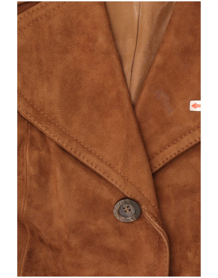Jaqueta blazer feminina vintage de camurça com 3 botões IT 46 couro marrom grande