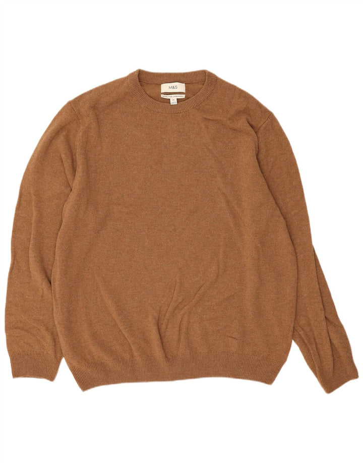 Suéter masculino Marks & Spencer com gola redonda 2XL lã de carneiro marrom