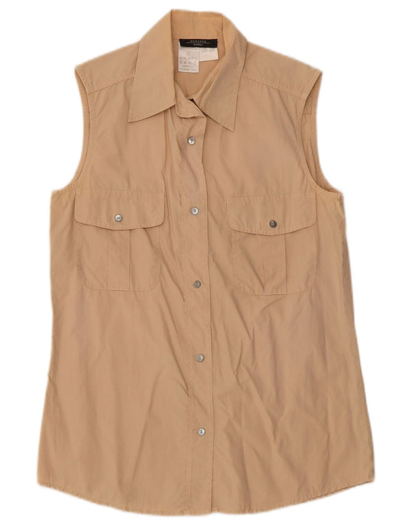 Camisa feminina sem mangas de fim de semana Max Mara Reino Unido 10 algodão bege pequeno