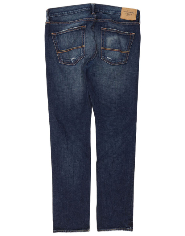 Abercrombie & Fitch Jeans masculinos desgastados slim W34 L32 algodão azul marinho
