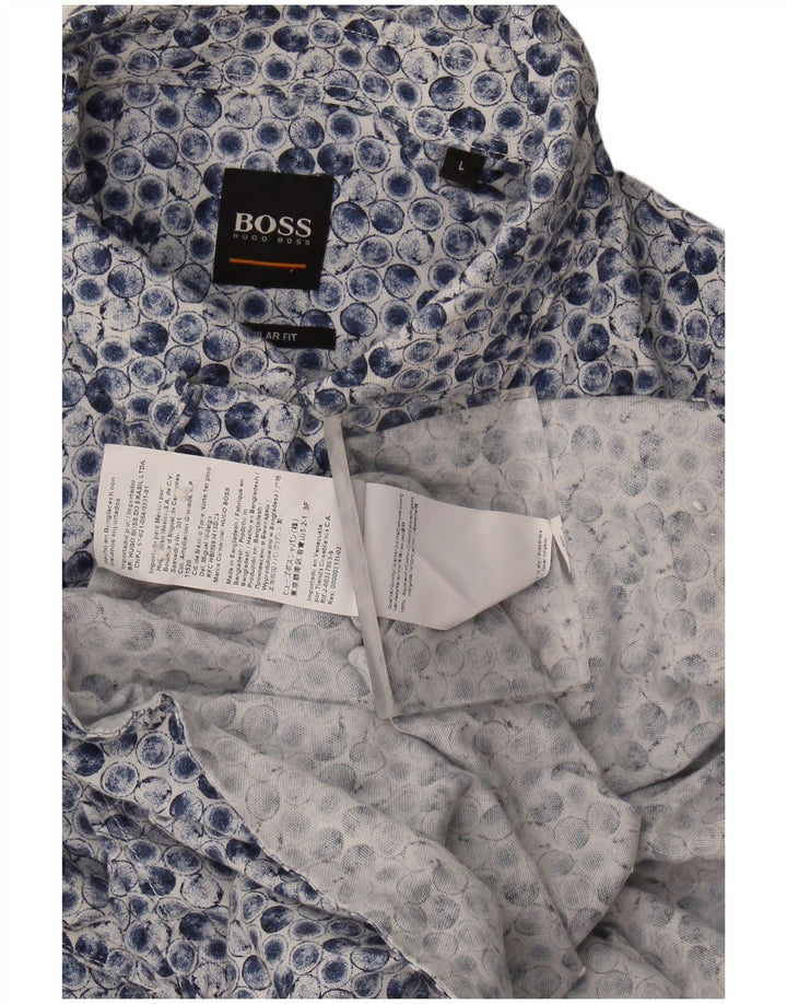 Camisa masculina Hugo Boss Regular Fit grande azul geométrica