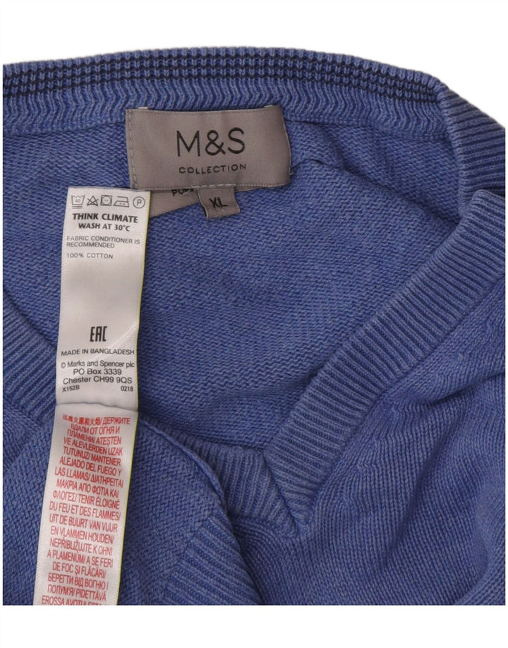 Suéter masculino Marks & Spencer com decote em V XL azul algodão