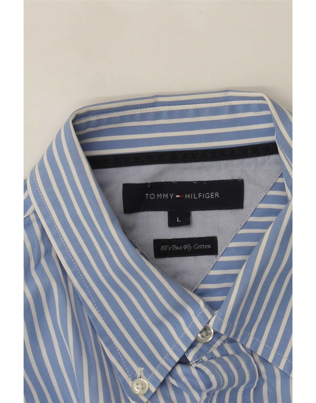 Camisa masculina Tommy Hilfiger grande algodão listrado azul
