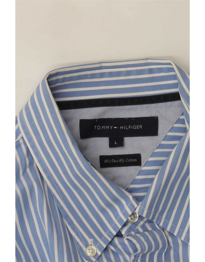 Camisa masculina Tommy Hilfiger grande algodão listrado azul