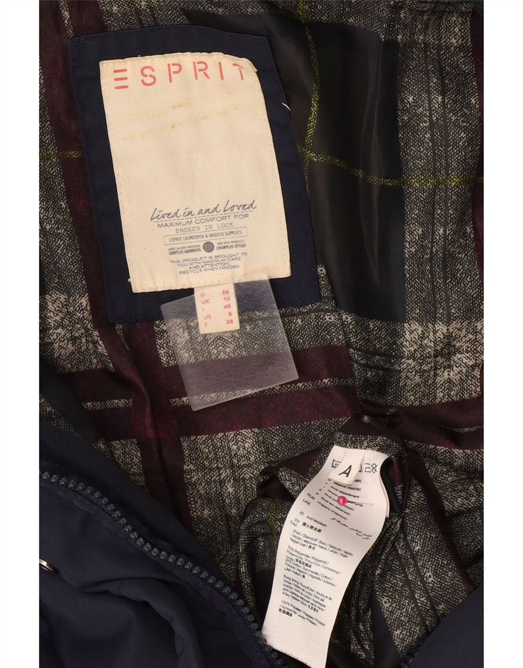 Casaco acolchoado com capuz feminino Esprit UK 10 pequeno azul marinho poliamida