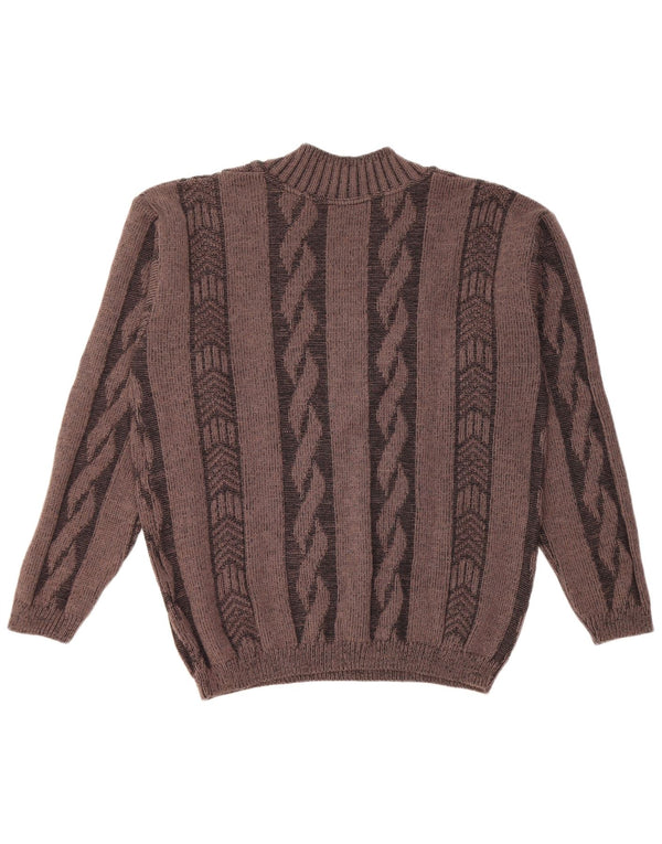 Vintage Mens V-Neck Jumper Sweater Large Brown Geometric