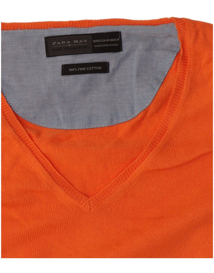 Zara Suéter masculino com gola V e algodão laranja médio