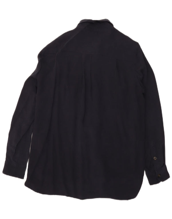 Camisa feminina de veludo cotelê Massimo Dutti UK 14 médio azul marinho Cupro