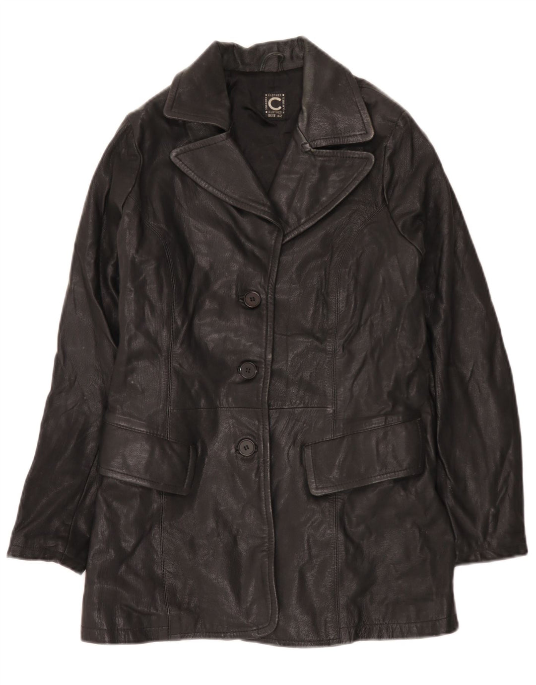 Casaco de couro feminino vintage IT 42 médio preto