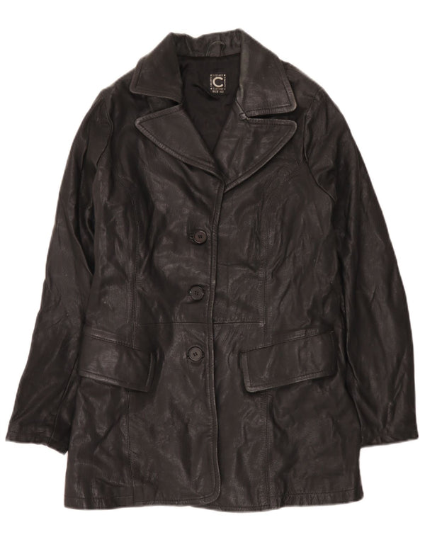 Casaco de couro feminino vintage IT 42 médio preto