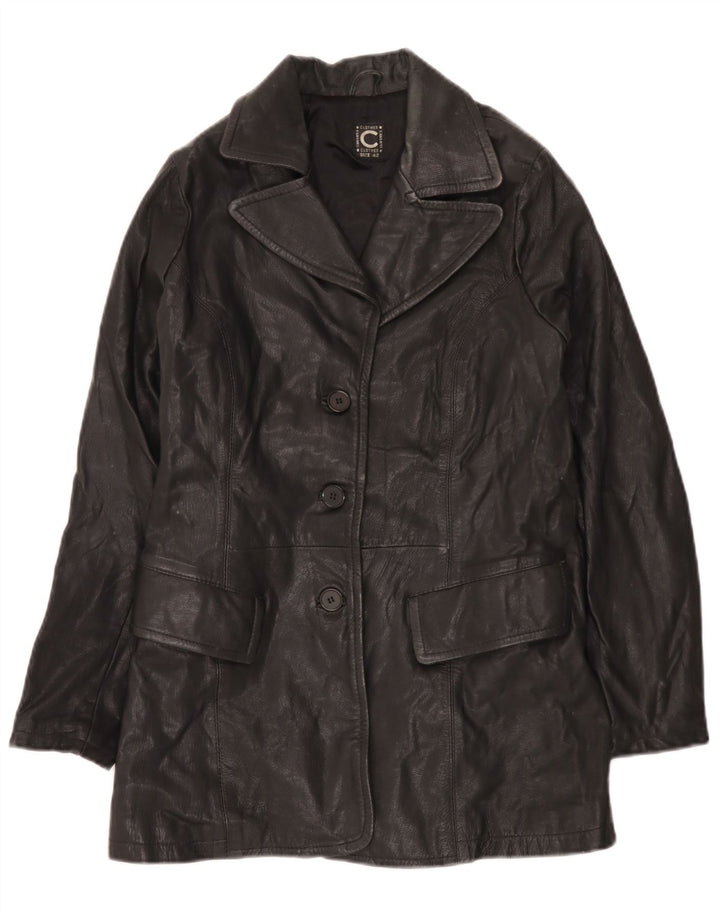 Casaco de couro feminino vintage IT 42 médio preto