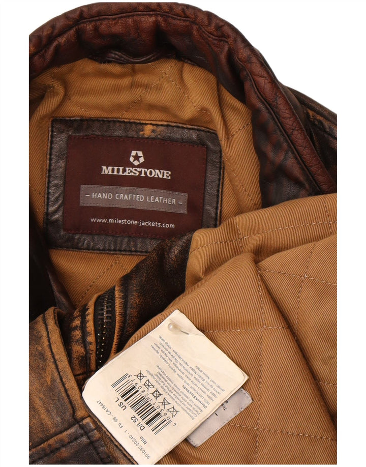 Jaqueta de couro masculina Milestone UK 40 grande pele de cordeiro marrom