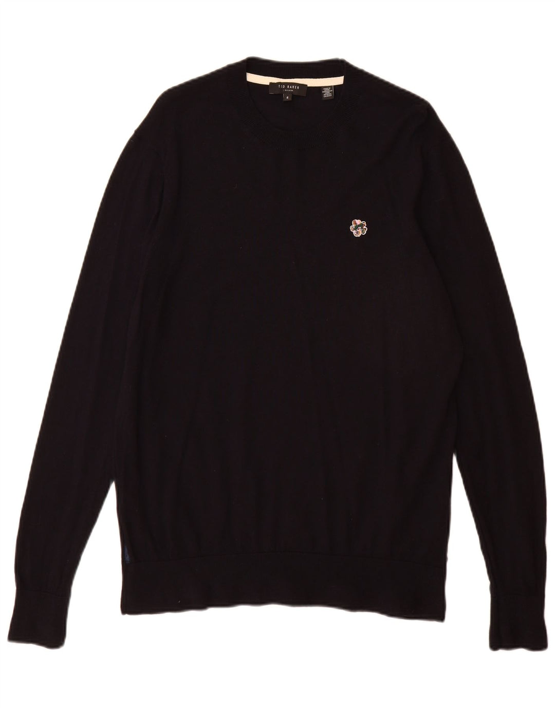 Suéter feminino Ted Baker com gola redonda tamanho 5 XL lã azul marinho
