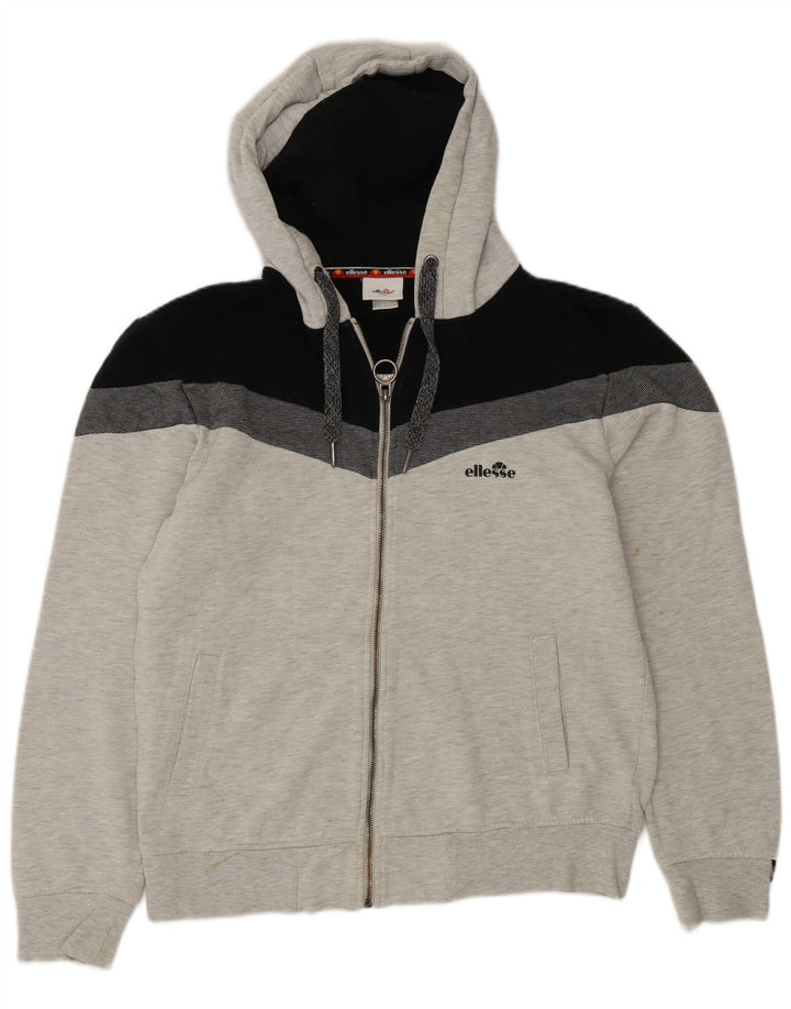 Ellesse Suéter masculino com capuz e zíper grande bloco colorido cinza