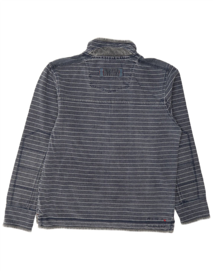 Fat Face Masculino Zip Neck Moletom Jumper Médio Azul Marinho Listrado Algodão