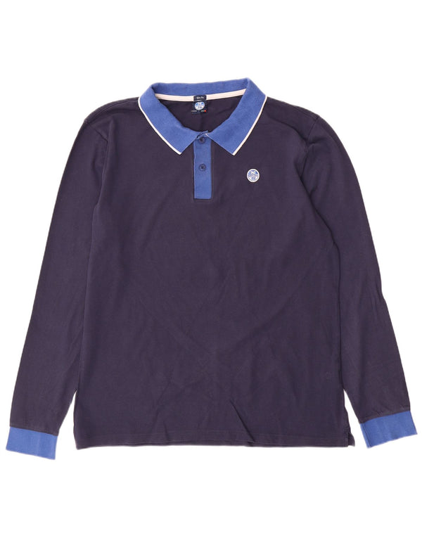 Camisa polo masculina North Sails de manga comprida Slim Fit XL azul marinho colorblock