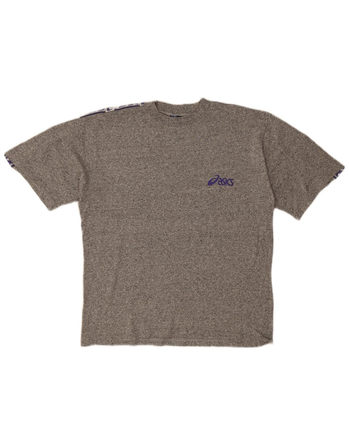 Camiseta gráfica masculina Asics Top grande algodão manchado cinza