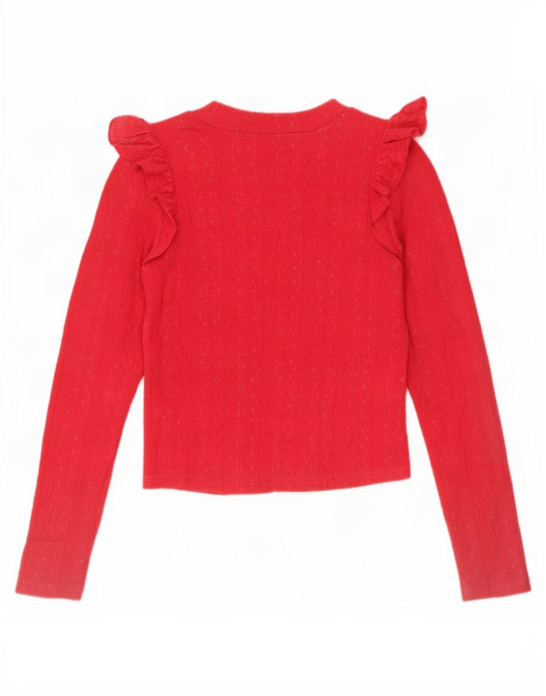 Zara Womens Crop Ruffle Front Top Manga Longa Reino Unido 8 Pequeno Vermelho