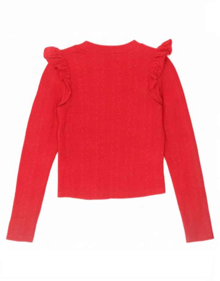 Zara Womens Crop Ruffle Front Top Manga Longa Reino Unido 8 Pequeno Vermelho