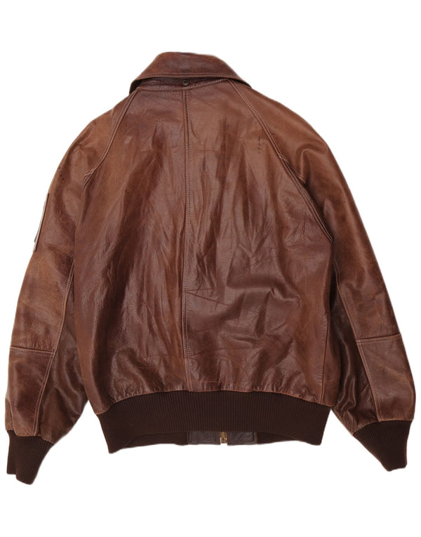 Jaqueta bomber de couro masculina vintage IT 52 2XL marrom