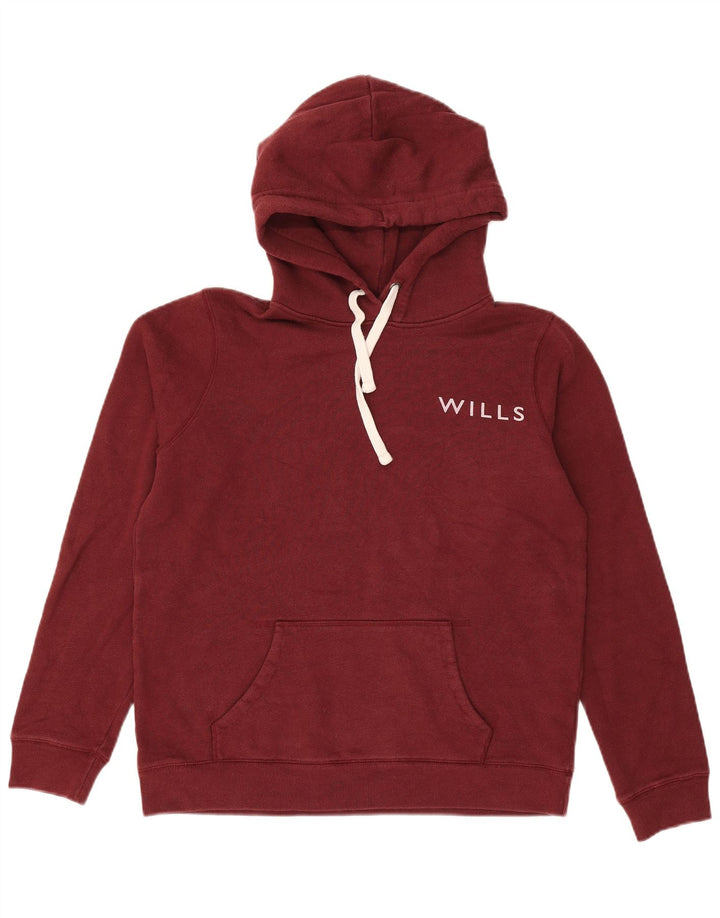 JACK WILLS Suéter feminino com capuz gráfico Reino Unido 12 algodão médio Borgonha
