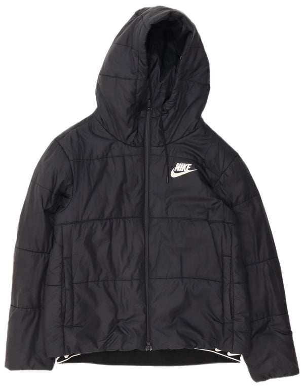 Jaqueta acolchoada com capuz gráfico feminino Nike UK 16 grande poliéster preto