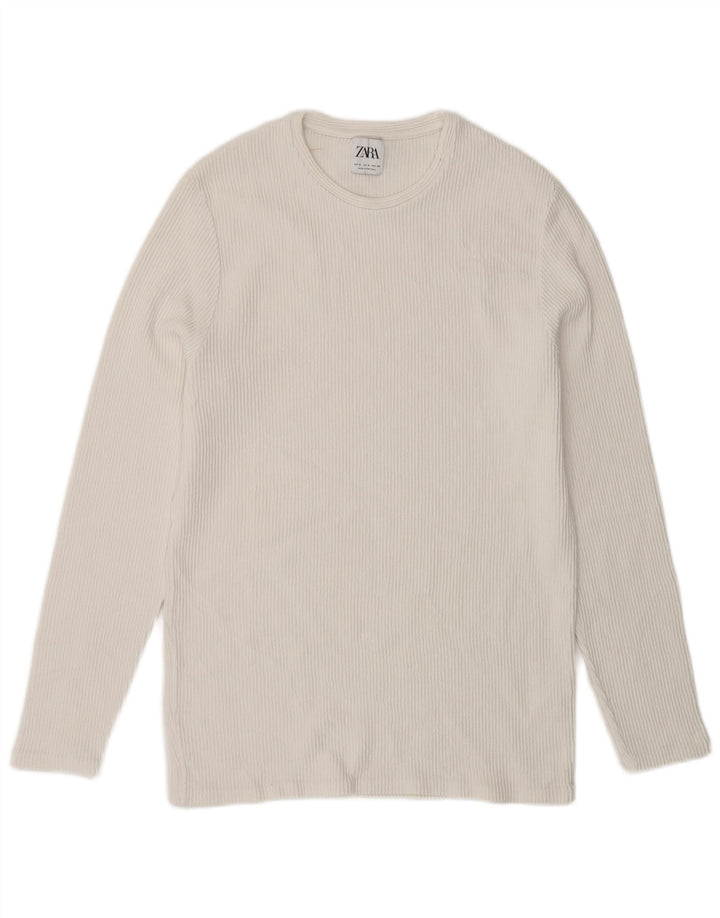 Zara Top masculino manga longa médio algodão branco