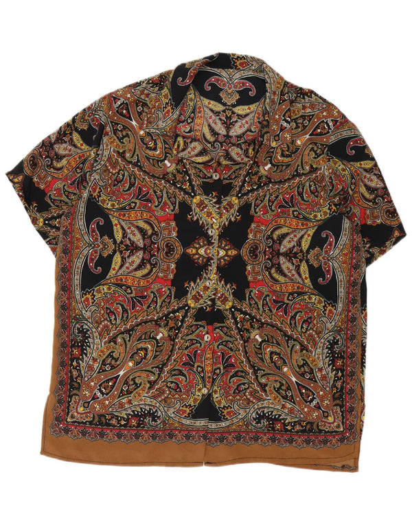 Camisa vintage feminina de manga curta UK 18 XL Paisley multicolorido