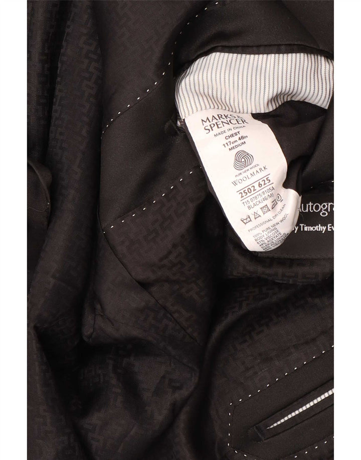 Jaqueta blazer masculina de 1 botão Marks & Spencer Reino Unido 46 XL preta de lã nova