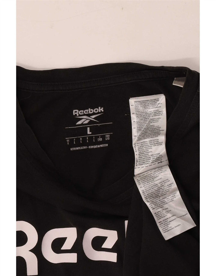 Reebok Mens Graphic T-Shirt Top Grande Algodão Preto