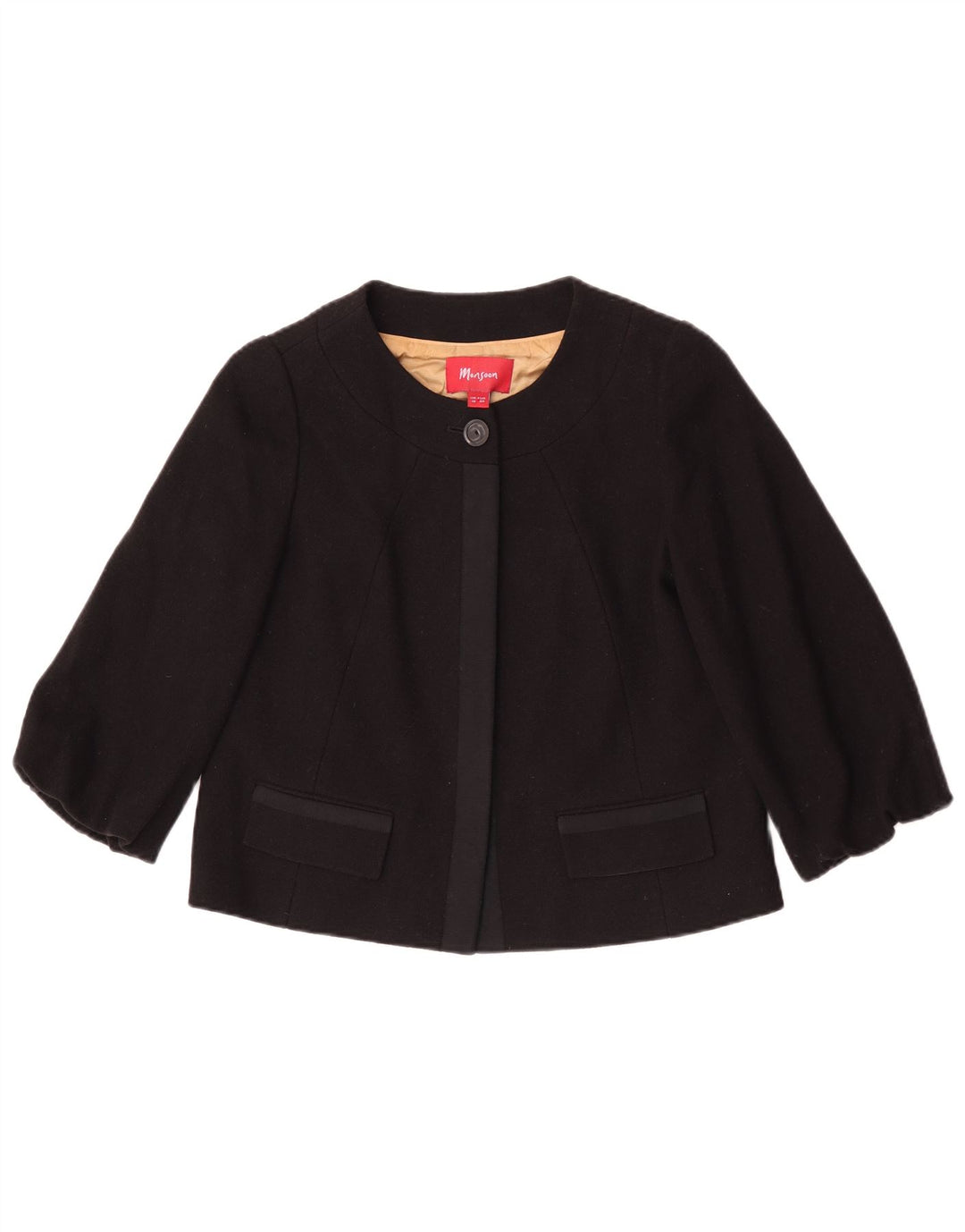 Jaqueta Bolero Feminina Monsoon Manga 3/4 Reino Unido 10 Lã Preta Pequena