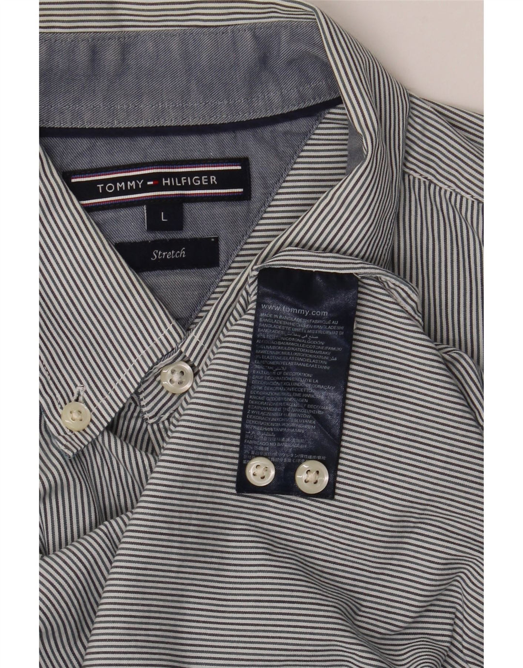Camisa masculina TOMMY HILFIGER grande algodão listrado azul