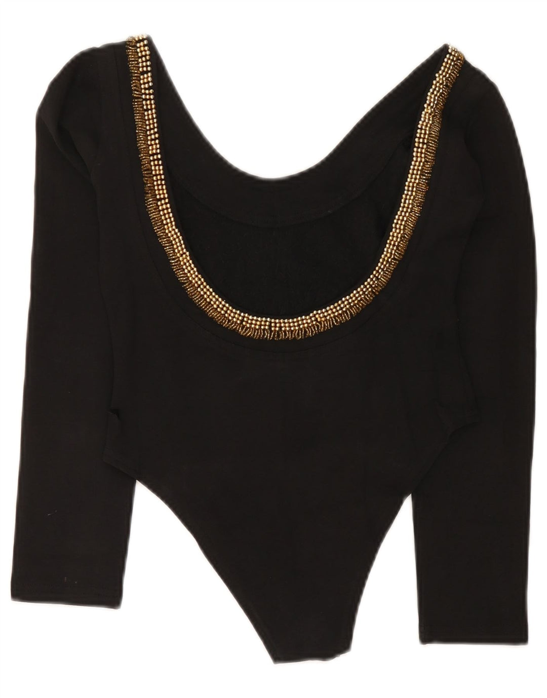 Body feminino vintage de manga comprida UK 12 algodão preto médio