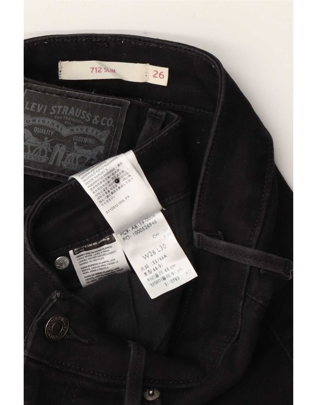 Calça jeans feminina Levi's 712 Slim W26 L30 algodão preto