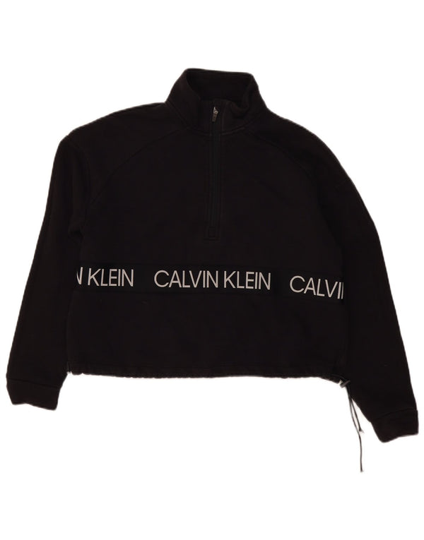 Moletom feminino Calvin Klein Crop Graphic Loose Fit Jumper Reino Unido 6 XS Preto