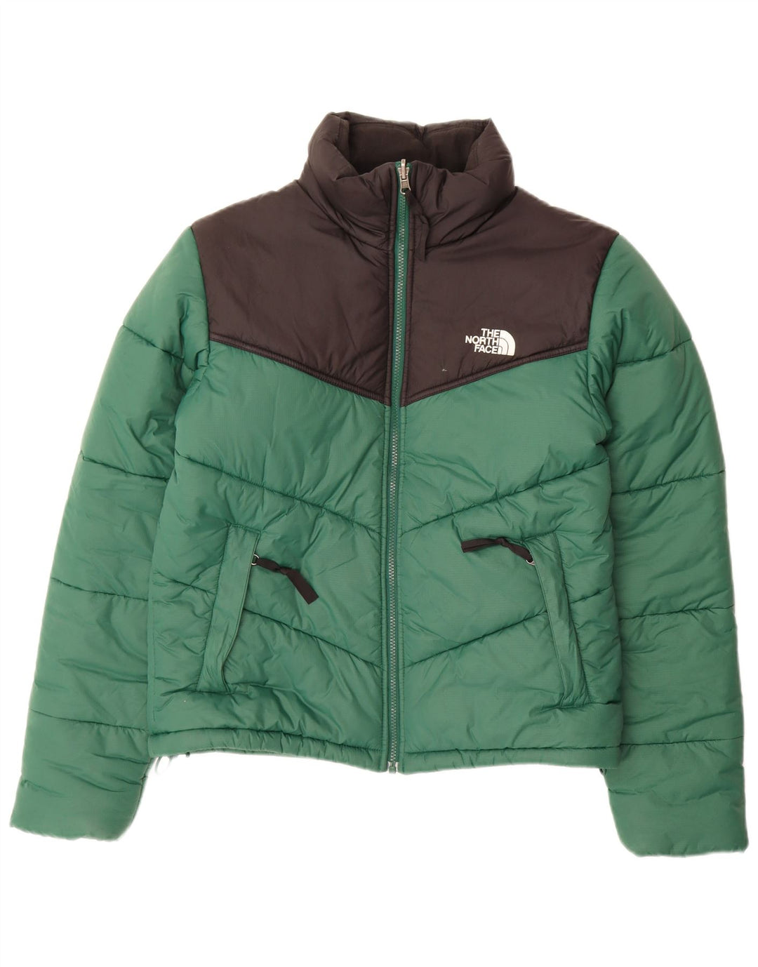 Jaqueta acolchoada masculina THE NORTH FACE Reino Unido 36 pequeno bloco colorido verde nylon