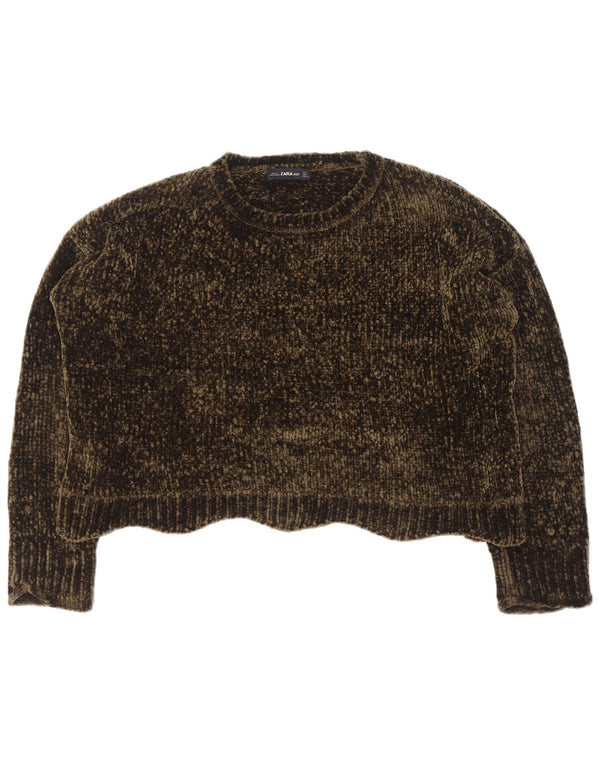 Zara Suéter feminino cropped superdimensionado com gola redonda Reino Unido 14 verde médio
