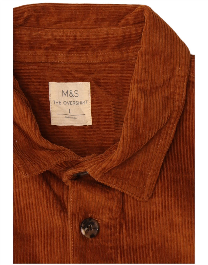 Camisa masculina de veludo cotelê Marks & Spencer, camisa grande de algodão marrom