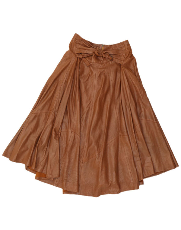 Saia larga de couro feminino vintage cintura alta W26 pequena marrom