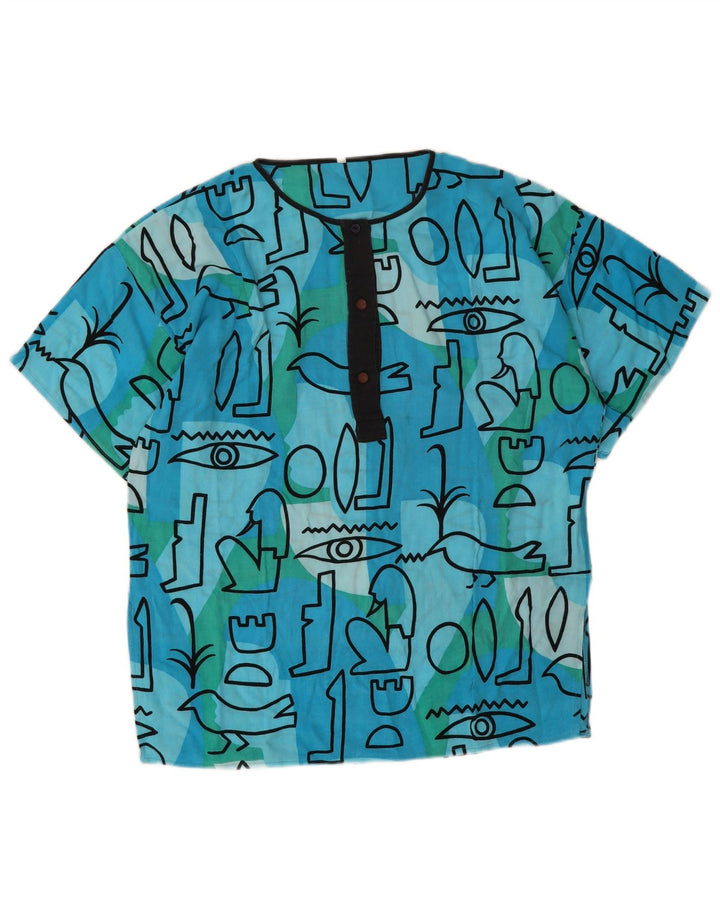 Blusa Feminina Vintage Top EU 44 XL Azul Geométrico