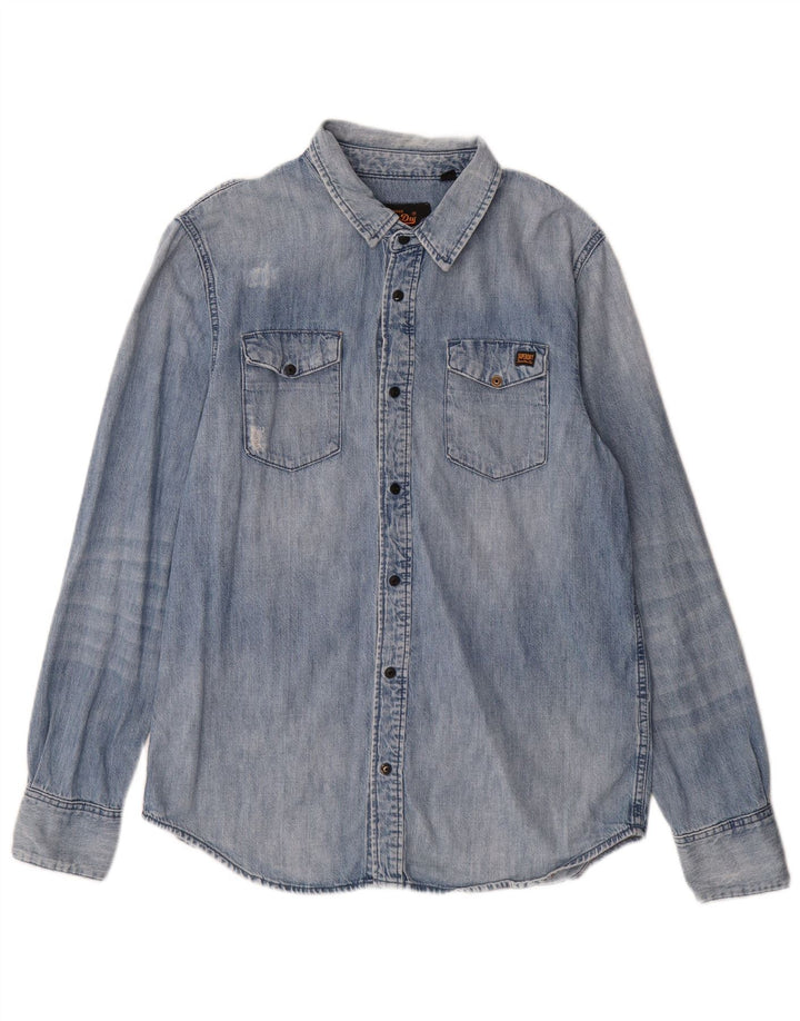 Camisa jeans masculina Superdry XL azul algodão