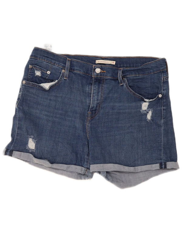 Shorts jeans feminino Levi's desgastado W32 grande algodão azul