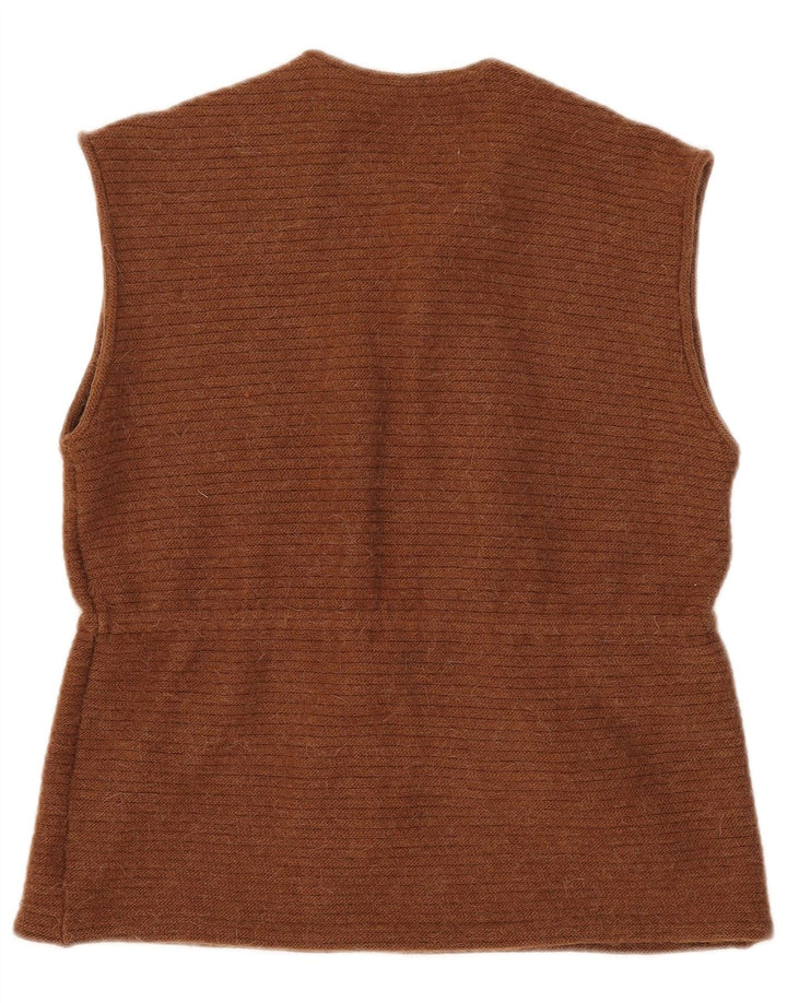 Regata feminina vintage com babados frontal e colete UK 16 grande marrom