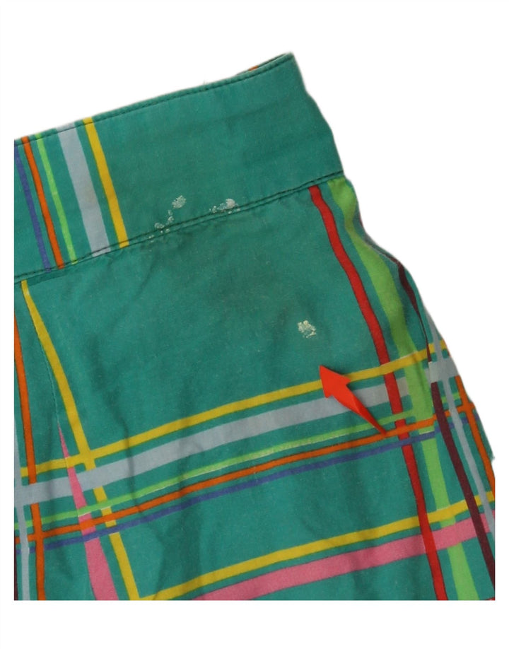Shorts chino feminino de cintura alta KENZO UE 42 grande W30 algodão xadrez verde