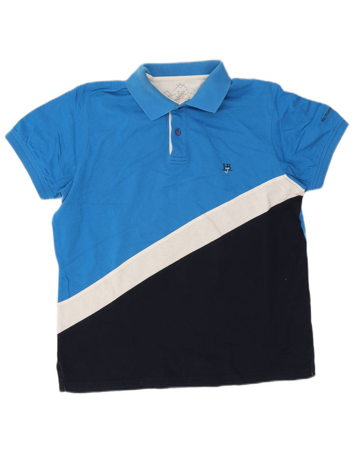 Camisa pólo masculina Harmont & Blaine pequena azul colorblock algodão