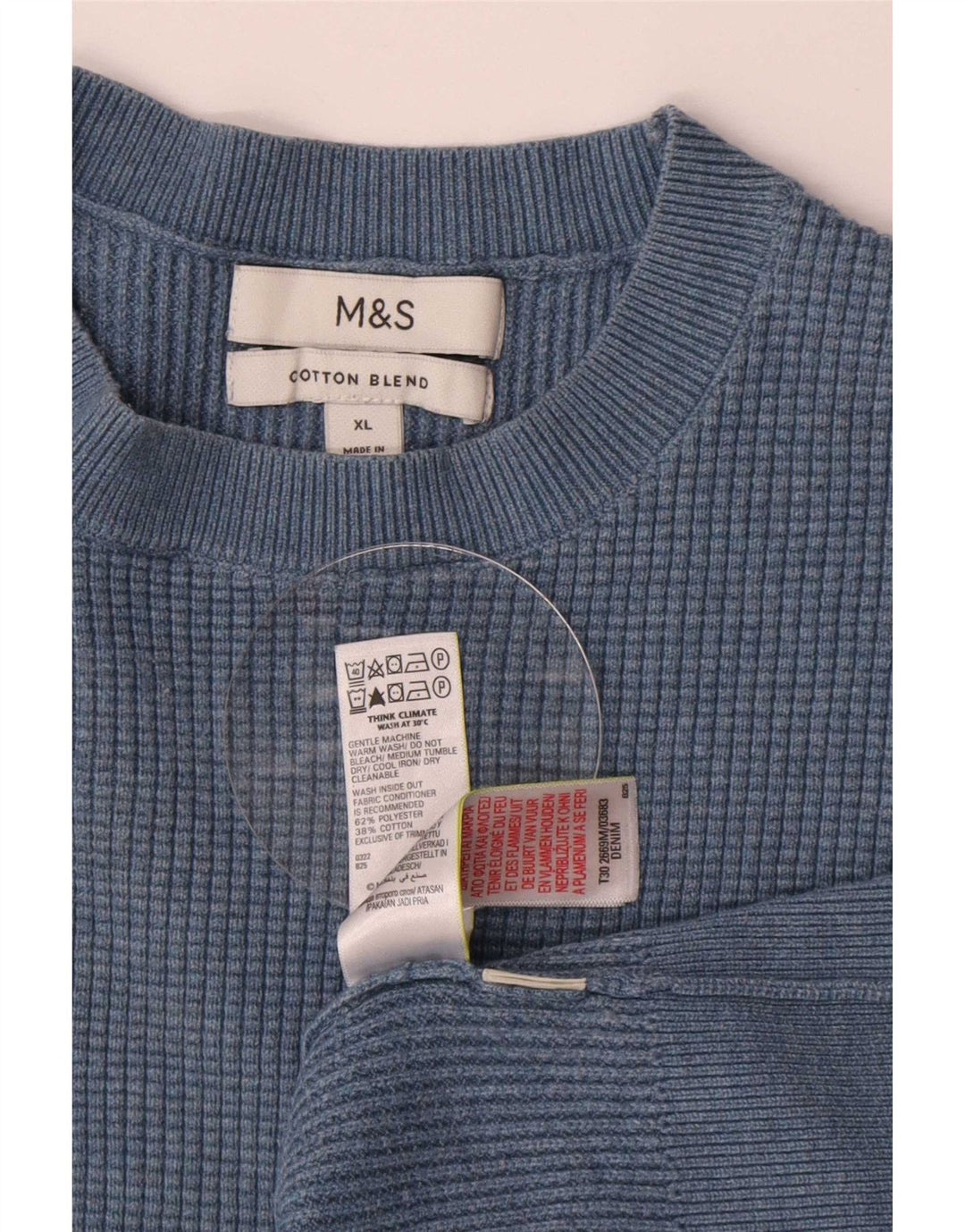 Suéter masculino Marks & Spencer com gola redonda XL azul poliéster