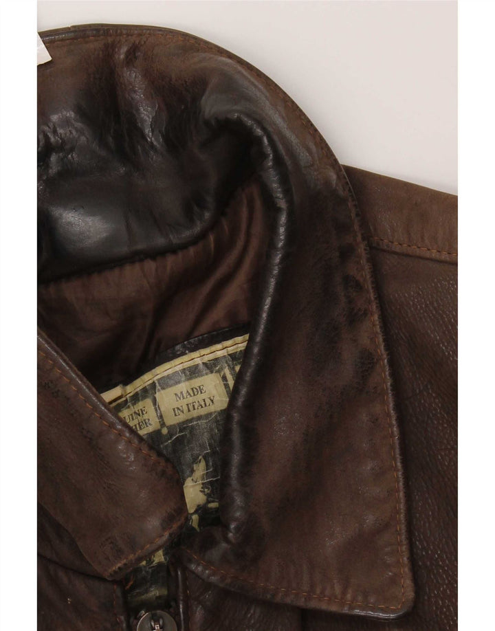 Jaqueta de couro masculina vintage UK 36 pequena marrom